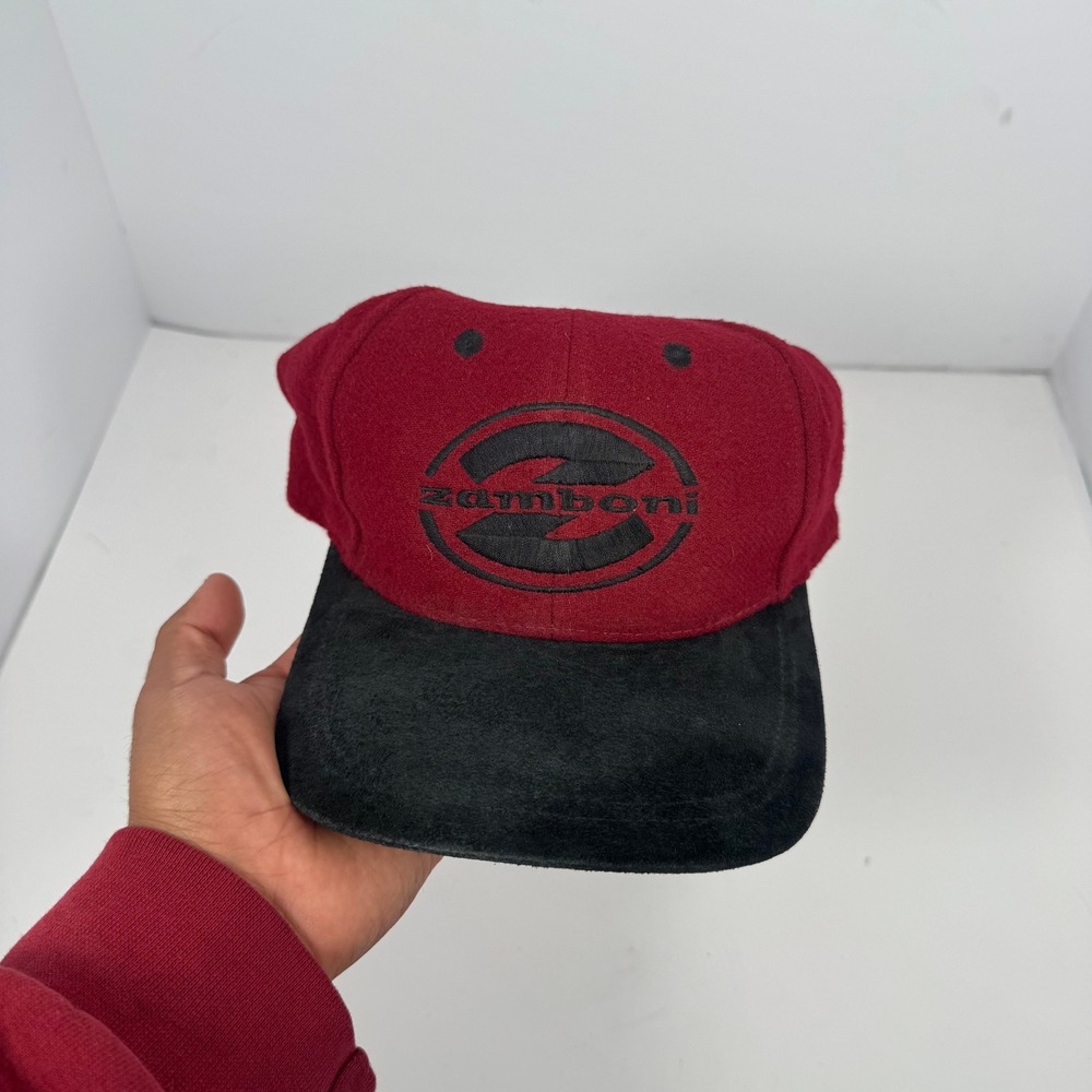 Vintage Zamboni Hat Strapback Red Black Fleece Cap Made In Taiwan 90s